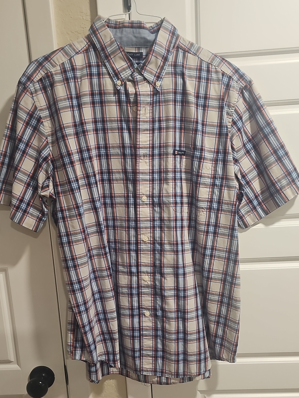 Chaps Short-Sleeve Plaid Button-Down Shirt - Tan, Blue, Red